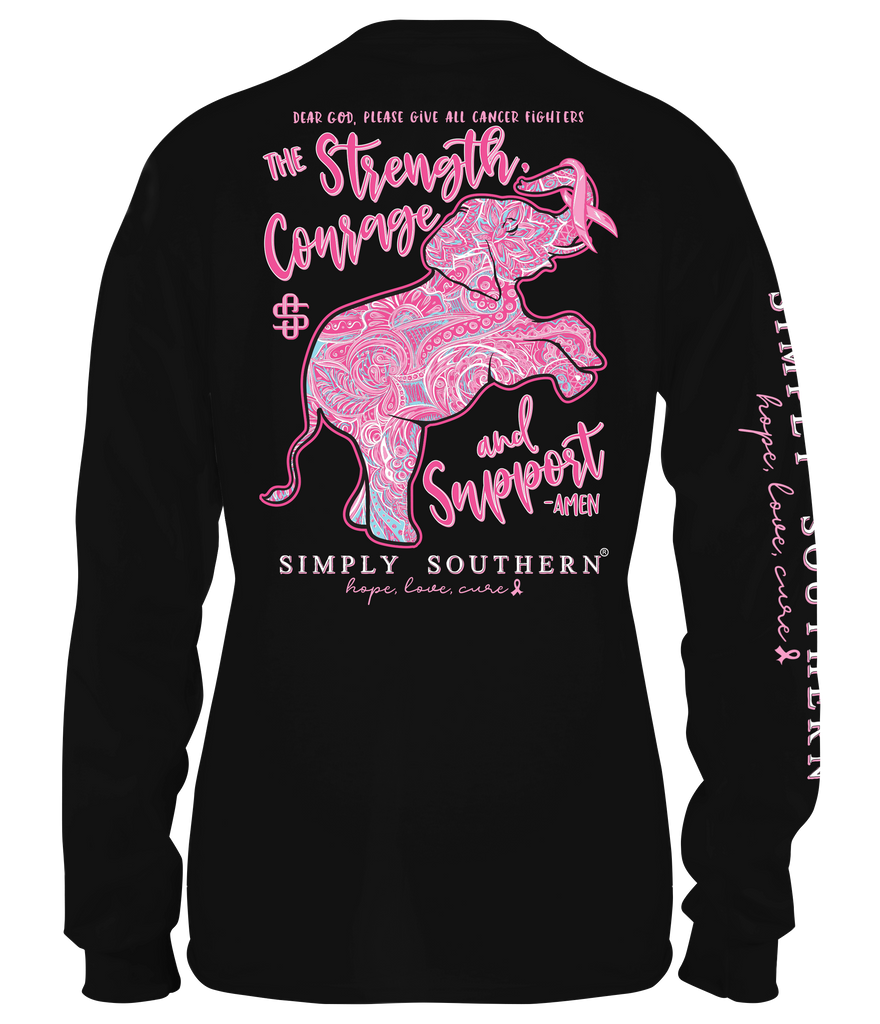 Breast Cancer Awareness - Strength, Courage and Support - Elephant - SS - F22 - Adult Long Sleeve