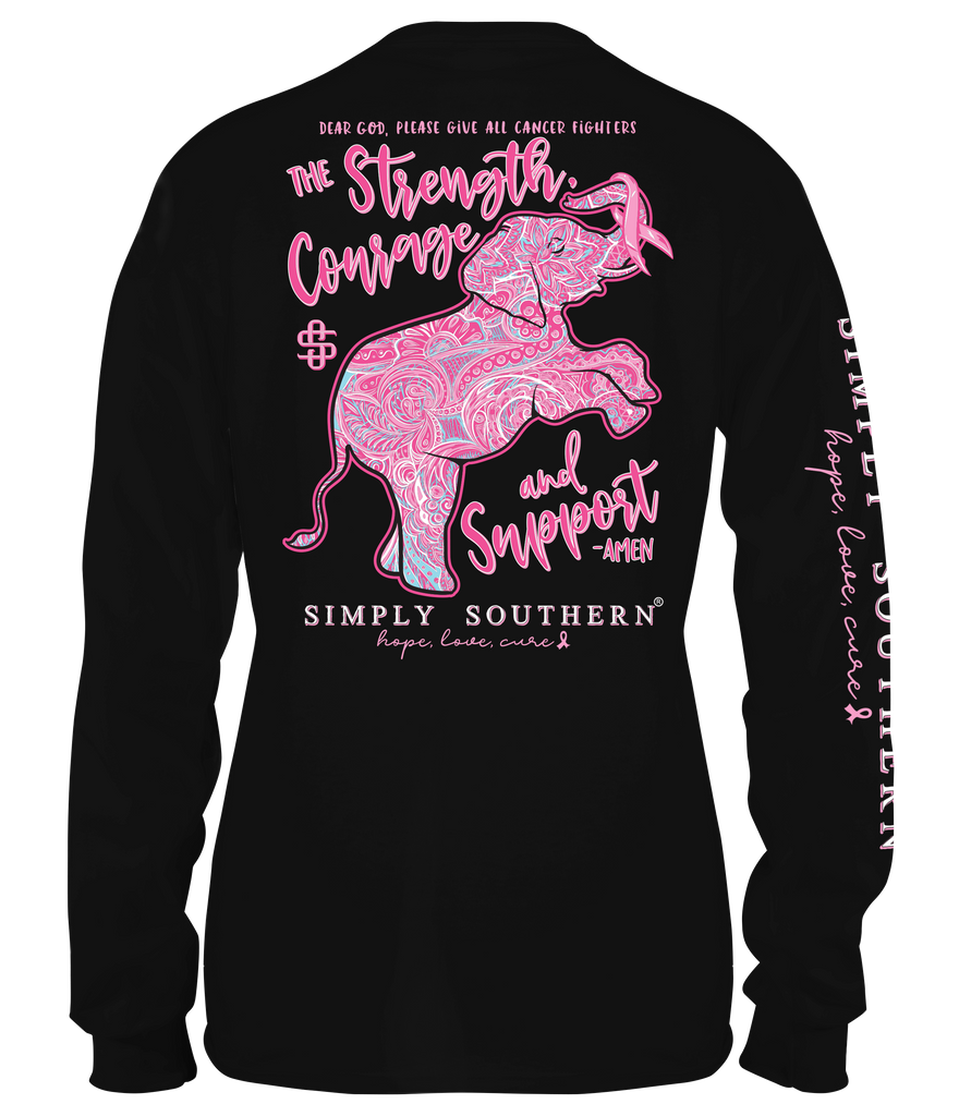 Breast Cancer Awareness - Strength, Courage and Support - Elephant - SS - Adult Long Sleeve
