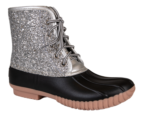 Boots Lace Up Glitter Silver - F20 - Simply Southern