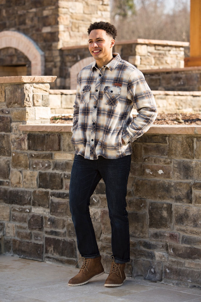MN Shacket - Shirt - Brown/White/Blue Plaid - F22 - Simply Southern