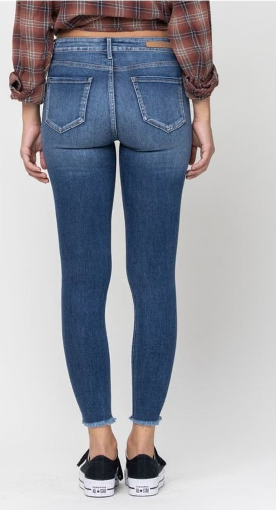 Mid Rise Fray Hem Crop Skinny Jeans - WV77329 - Cello