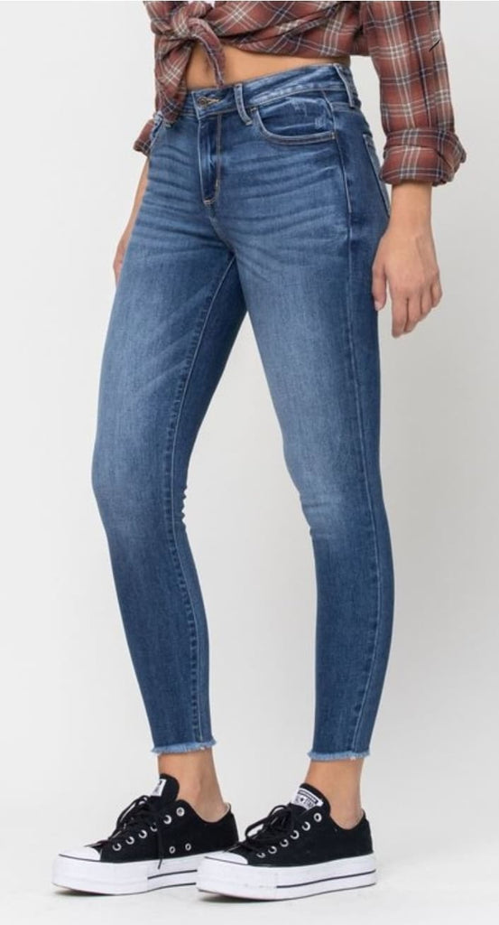 Mid Rise Fray Hem Crop Skinny Jeans - WV77329 - Cello