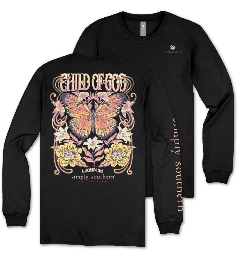 Child of God - Butterfly - Flowers - SS - F25 - YOUTH Long Sleeve