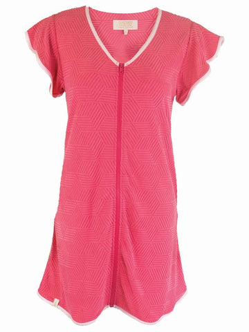 Women's Terry Zip-Front Coverup Dress - Pink - S25 - Adult