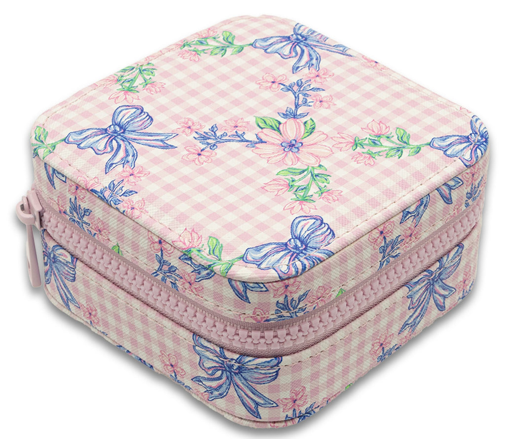 Jewelry Box with Interior Mirror - Zippered Compartment - S26 - Simply Southern