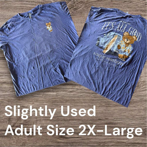Slightly Used Simply Southern Adult T-Shirt - Surfing Teddy - Adult Size 2X-Large - (M150)