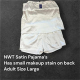 NWT Simply Southern Satin Pajama's- White - Adult Size Large - (M125)
