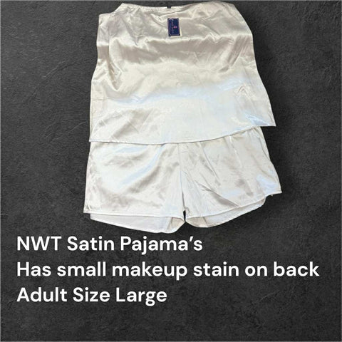 NWT Simply Southern Satin Pajama's- White - Adult Size Large - (M125)