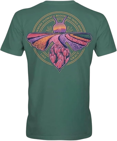 Where Flowers Bloom So Does Hope - Tulips - Bee - Adult T-Shirt - Lily Grace