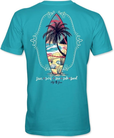 Surfboard - Beach - Palm Tree - Adult T-Shirt - Lily Grace