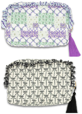 Quilted Cosmetic Bag With Ruffle - Travel Case - Makeup - S26 - Simply Southern