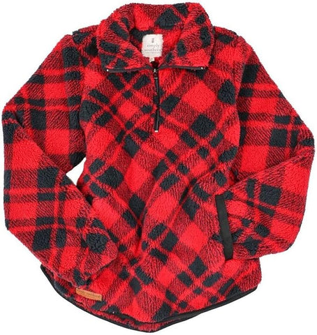 YOUTH Quarter Zip Fleece - Plaid Red- Pullover - F24 - Simply Southern