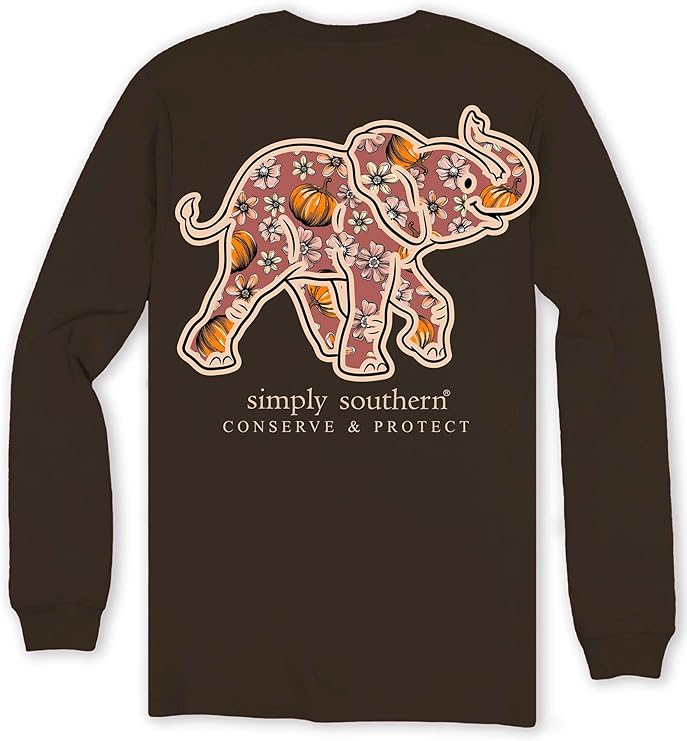Track Elephant - Pumpkin Pattern - Conserve and Protect - SS - F24 - Adult Long Sleeve