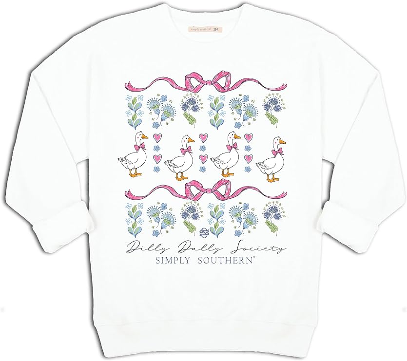 Dilly Dally Society - Goose - Bows - Floral - Crew Neck Sweatshirt - F25 - Adult Crew