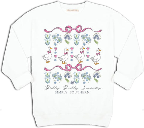 Dilly Dally Society - Goose - Bows - Floral - Crew Neck Sweatshirt - F25 - Adult Crew