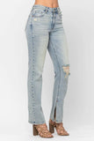 Hi-Waist Fit With Medium Destroy & Inseam Slit Jeans - Judy Blue