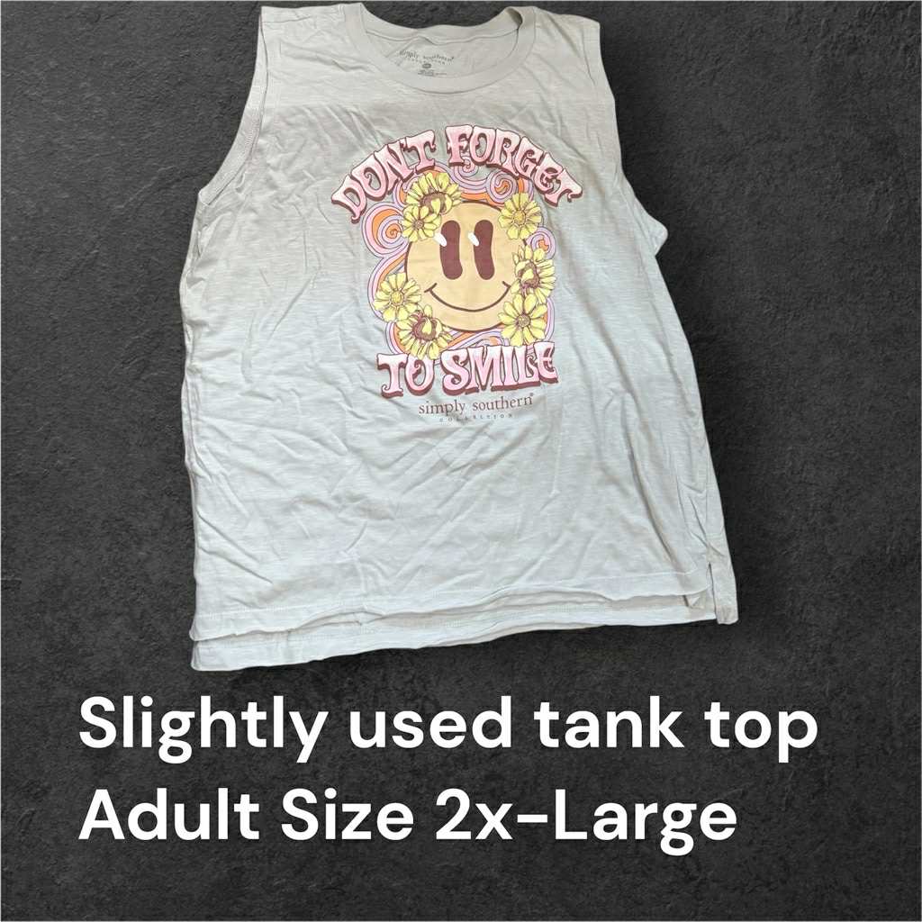 Slightly Used Simply Southern Tank Top - Don't Forget to Smile - Adult Size 2X-Large - (M123)