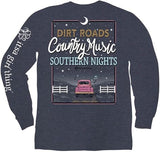 Dirt Roads - Country Music - Southern Nights - Vintage Truck - Adult Long Sleeve - Itsa Girl Thing