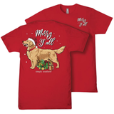 Merry Y'all - Golden Retriever - Christmas - Presents - F26 - SS - Adult T-Shirt
