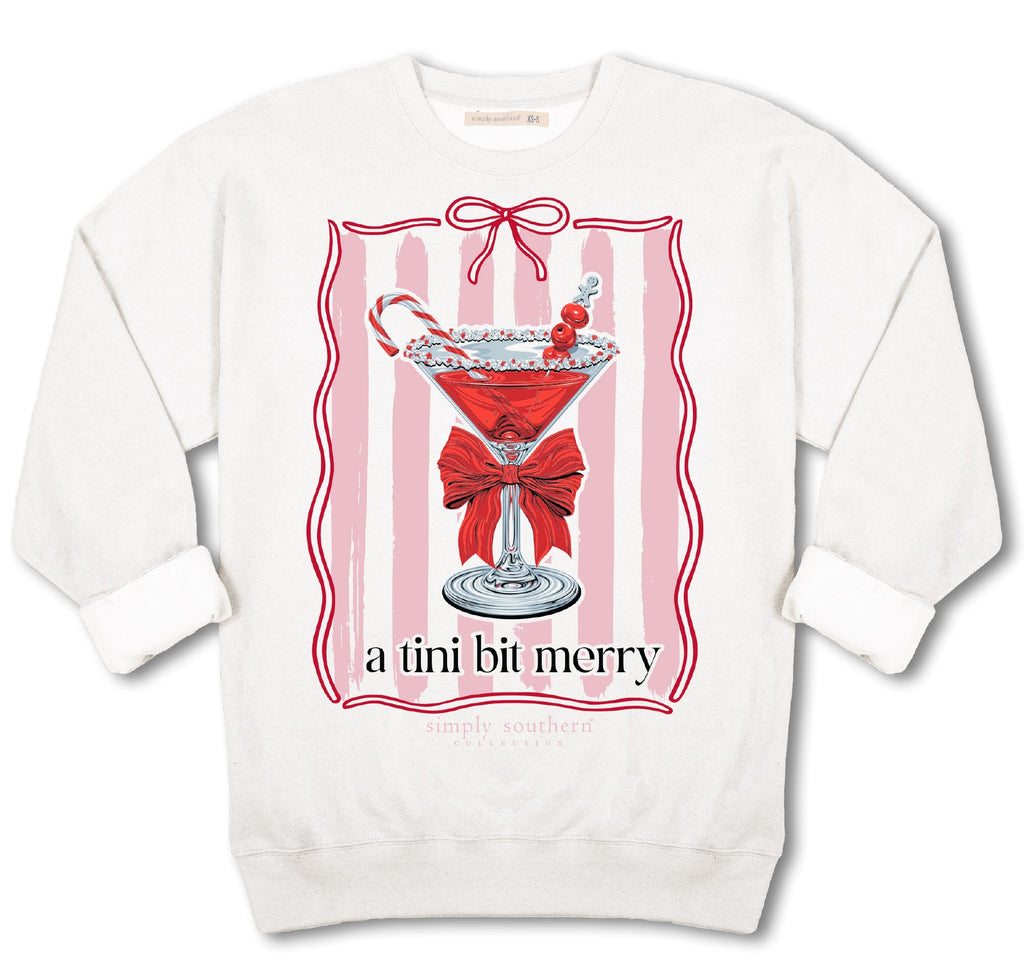 A Tini Bit Merry - Christmas Martini - Bow - Crew Neck Sweatshirt - F25 - Adult Crew
