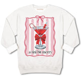A Tini Bit Merry - Christmas Martini - Bow - Crew Neck Sweatshirt - F25 - Adult Crew
