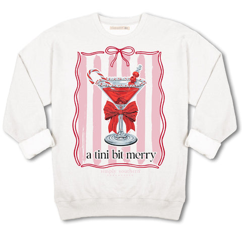 A Tini Bit Merry - Christmas Martini - Bow - Crew Neck Sweatshirt - F25 - Adult Crew