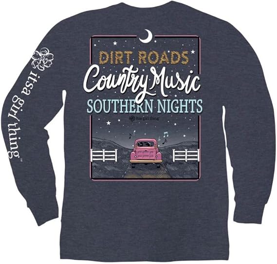 Dirt Roads - Country Music - Southern Nights - Vintage Truck - Adult Long Sleeve - Itsa Girl Thing