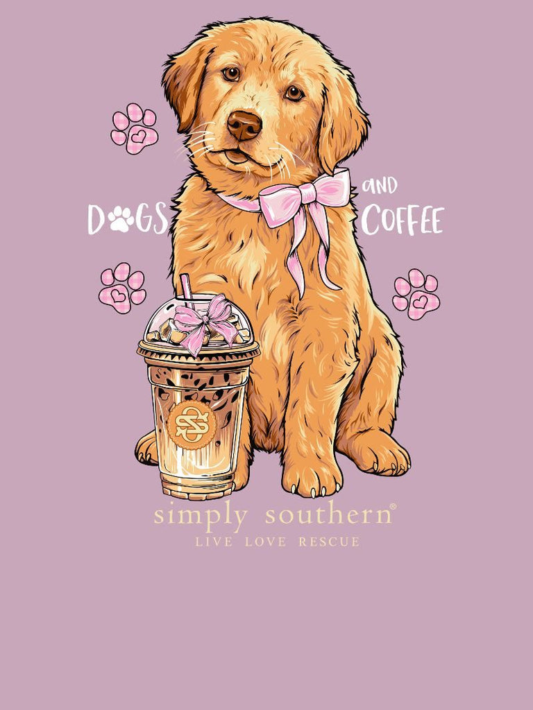 Dogs and Coffee - Golden Retriever - Pink Bow - SS - F26 - Adult Long Sleeve