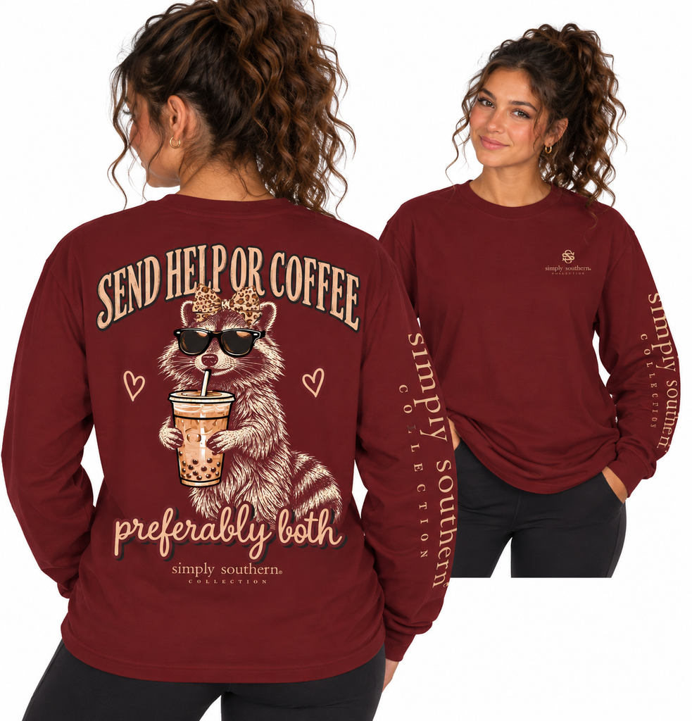 Send Help or Coffee Preferably Both - Raccoon - SS - F26 - Adult Long Sleeve