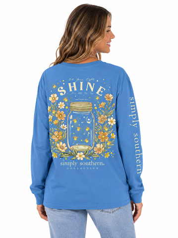 Let Your Light Shine, For All To See - Matthew 5:16 - Fireflies - Flowers - Mason Jar - SS - F26 - Adult Long Sleeve