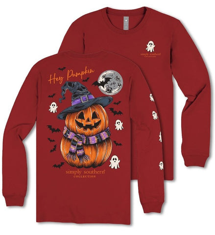 Hey Pumpkin - Halloween - Jack O'Lantern - Pumpkins - Ghosts - Bats - Moon - Witch Hat - SS - F25 - YOUTH Long Sleeve