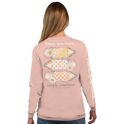 Peace, Love, Teach - Teacher - Pencil - SS - F23 - Adult Long Sleeve