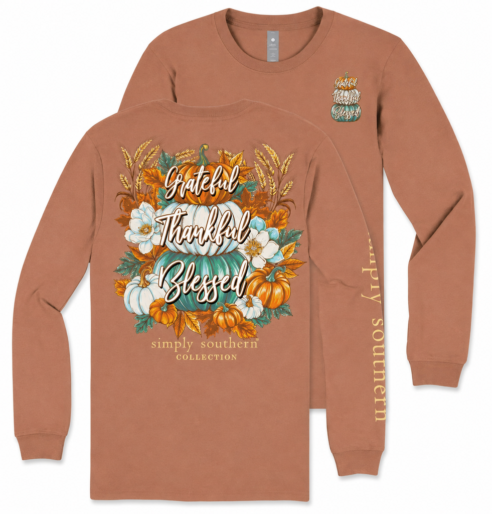 Grateful - Thankful - Blessed - Pumpkins - SS - F26 - Adult Long Sleeve