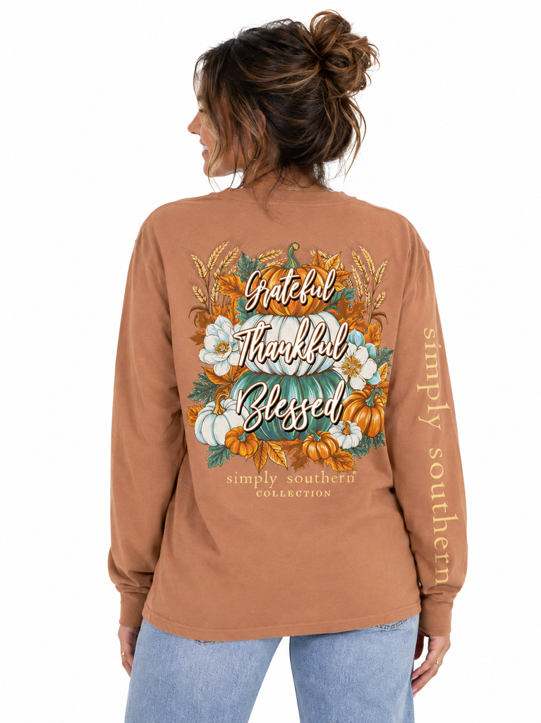 Grateful - Thankful - Blessed - Pumpkins - SS - F26 - Adult Long Sleeve