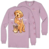 Dogs and Coffee - Golden Retriever - Pink Bow - SS - F26 - Adult Long Sleeve