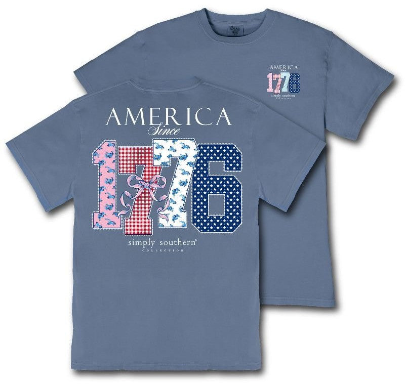 America Since 1776 Patriotic - Bow - Stars - Flowers - Stripes - S26 - SS - Adult T-Shirt
