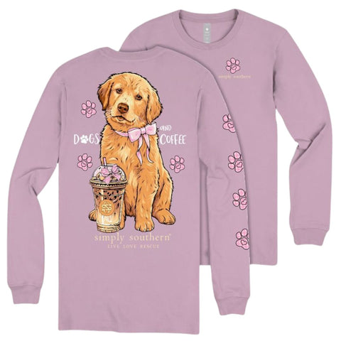 Dogs and Coffee - Golden Retriever - Pink Bow - SS - F26 - YOUTH Long Sleeve