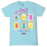 Peeps Stamps - Bunnies & Chick - Pink Bow & Stars - S26 - SS - Adult T-Shirt