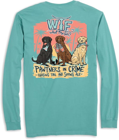 Pawtners in Crime Chasing Tails and Sipping Ale - Adult Long Sleeve - What The Fin