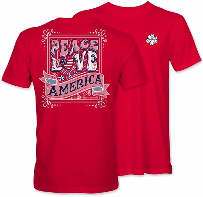Peace Love America - Patriotic - Adult T-Shirt - Itsa Girl Thing