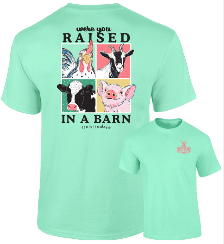 Were You Raised In A Barn - Chicken - Goat - Cow - Pig - Adult T-Shirt - Southernology
