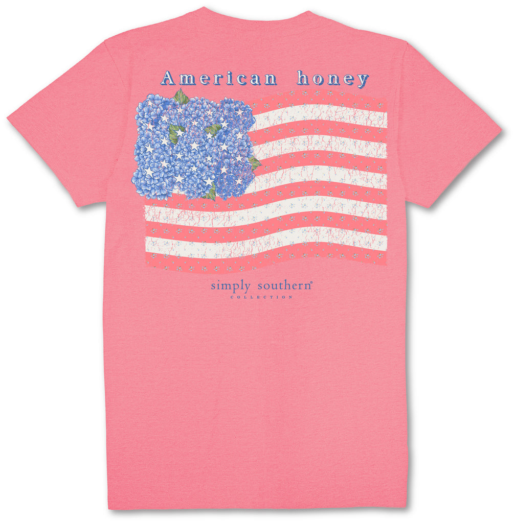 American Honey - Hydrangeas - USA Flag - Stars - Patriotic - S25 - SS - Adult T-Shirt