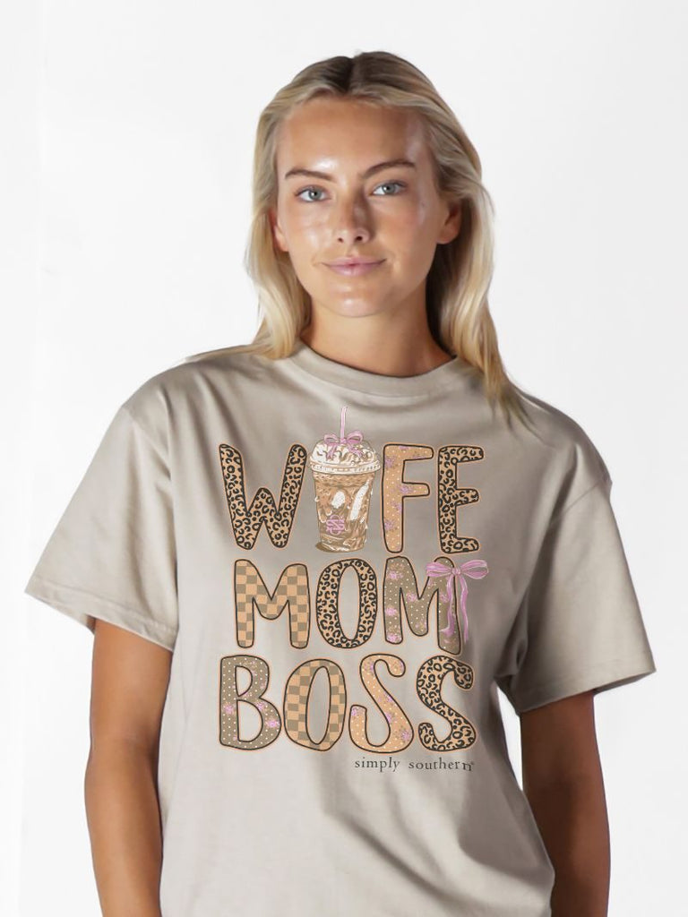 Wife Mom Boss - Coffee - Pink Bows - S26 - SS - Adult T-Shirt