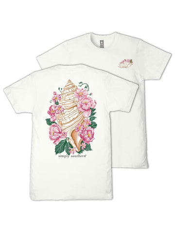 Conch Shell - Tropical Flowers - S26 - SS - Adult T-Shirt