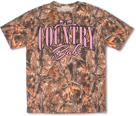 Country Babe - Pink Bow - Camo - F25 - SS - Adult T-Shirt