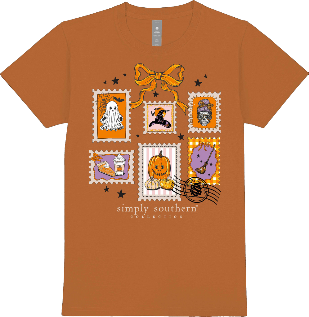 Fall Stamps - Halloween - Ghost - Witch Hat - Pumpkin - Latte - Bow - SS - F25 - Adult T-Shirt