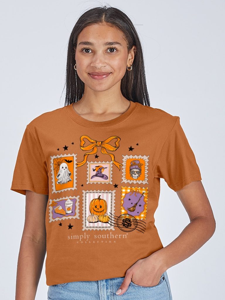 Fall Stamps - Halloween - Ghost - Witch Hat - Pumpkin - Latte - Bow - SS - F25 - Adult T-Shirt