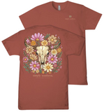 Floral - Rustic Cow Skull - F26 - SS - Adult T-Shirt