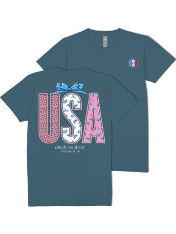 USA, Patriotic Design, Red White Blue Bow - S25 - SS - Adult T-Shirt