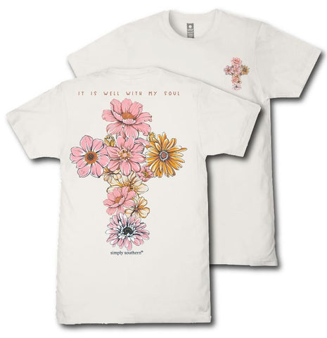 It Is Well With My Soul - Cross - Flowers - S26 - SS - Adult T-Shirt